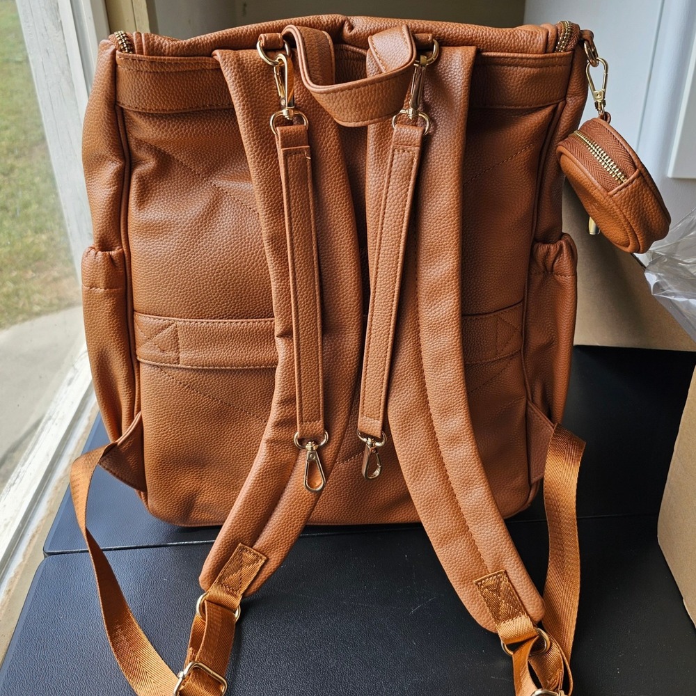 Kovale Collective Tan Vegan Leather Diaper Bag Backpack with 5 Accessories New - Picture 8 of 16